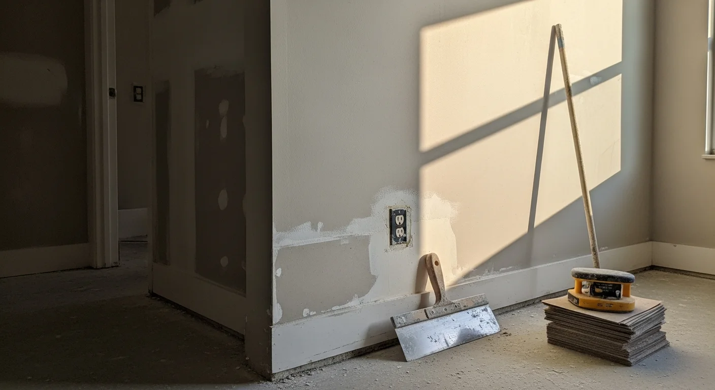 A repaired and freshly patched interior wall inside a Palm Beach County rental property, showing smooth drywall and clean trim work. The room reflects a well-maintained residential interior typical of managed homes in the area.